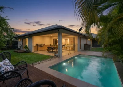 Day to dusk conversion of luxury pool property in California — real estate photo editing