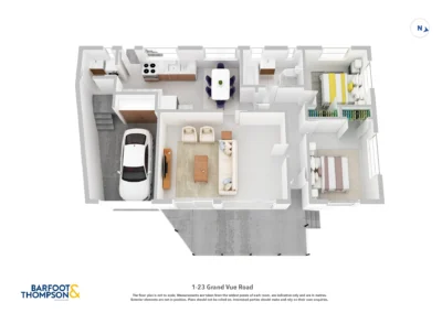 Fully furnished 3D floor plan rendering with realistic lighting and furniture for a listing in AU.