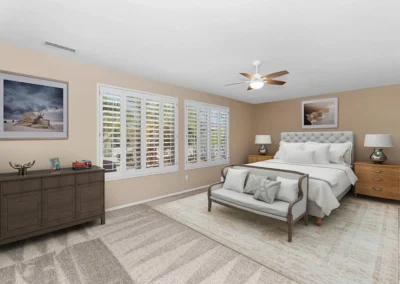 Elegant virtual staging of a master bedroom, helping potential buyers visualize their future home.