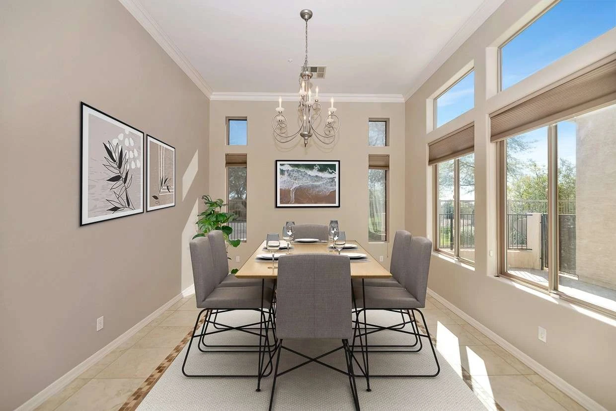 Professionally virtual-staged dining room to enhance property listing appeal for buyers and realtors.
